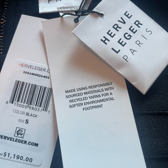 Hervé Léger Cropped Round Neck Molded Cup Top, Black, Size S [NEW with tags] - Picture 4 of 4